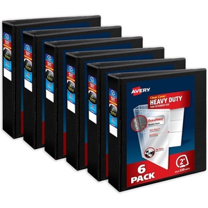 Avery Heavy-Duty View 3 Ring Binders, 2 Inch One Touch Slant Rings, 530-Sheet Capacity, DuraHinge, 2.8 Inch Wide Spine, Customizable Clear Cover and Spine, Black Binders (6-Pack of 79692)