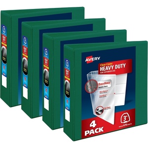 Avery Heavy-Duty View 3 Ring Binders, 3 Inch One Touch EZD Rings, 670-Sheet Capacity, 3.5 Inch Wide Spine, Customizable Clear Cover and Spine, Green Binders (4-Pack of 79109)