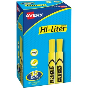 Avery Hi-Liter Desk-Style Highlighters, Smear Safe Ink, Chisel Tip, 12 Yellow Highlighters (98035)(12 Count (Pack of 12))