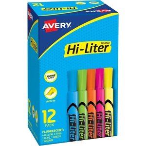 Avery Hi-Liter Desk-Style Highlighters, Smear Safe Ink, Chisel Tip, Assorted Colors (Yellow, Pink, Green, and Orange), 4 Highlighters per Pack, 144 Total (36-Pack of 24063)(12 highlighters)