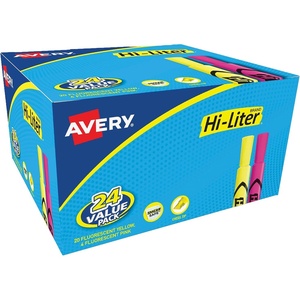 Avery Hi-Liter Desk-Style Highlighters, Smear Safe Ink, Chisel Tip, Assorted Colors (Yellow, Pink, Green, and Orange), 4 Highlighters per Pack, 144 Total (36-Pack of 24063)(24 highlighters)