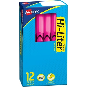 Avery Hi-Liter Pen-Style Highlighters, Smear Safe Ink, Chisel Tip, 12 Fluorescent Pink Highlighters (23592)