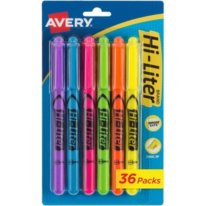 Avery Hi-Liter Pen-Style Highlighters, Smear Safe Ink, Chisel Tip, 4 Assorted Color Highlighters (23545)(1 Count (Pack of 36))