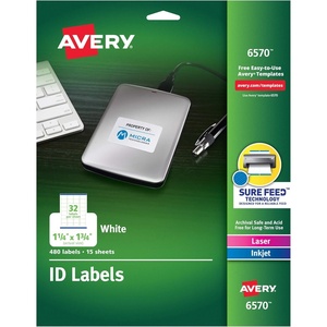 Avery ID Labels, Sure Feed Technology, Permanent Adhesive, 1.25″ x 1.75″, 480 Labels (6570)(1-1/4″ x 1-3/4″)