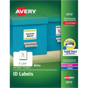 Avery ID Labels, Sure Feed Technology, Permanent Adhesive, 2″ x 2-5/8″, 225 Labels (6572)(Labels)