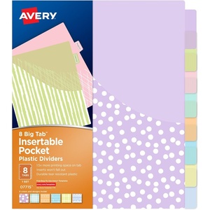 Avery Insertable Pocket Dividers for 3 Ring Binders, 8 Tabs, Pastel Big Tabs, Classic Patterns, Expands Beyond Sheet Protectors, Great for Organizing Reports and More (07715)