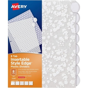 Avery Insertable Style Edge Plastic Dividers for 3 Ring Binders, 8-Tab Set, Assorted White Frosted Designs, 1 Set (11291)(24 pack)