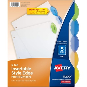 Avery Insertable Style Edge Plastic Dividers for 3 Ring Binders, 8-Tab Set, Multicolor, 1 Set (11201)(5 Tabs)