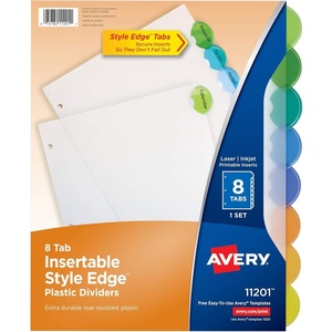 Avery Insertable Style Edge Plastic Dividers for 3 Ring Binders, 8-Tab Set, Multicolor, 1 Set (11201)(Dividers)