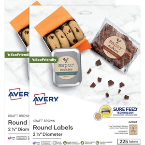 Avery Kraft Brown Round Labels with Sure Feed Technology, 2.5″ Diameter, Print to the Edge, Laser/Inkjet Printable Labels, 2 Packs of 22808, 450 Total (5639)