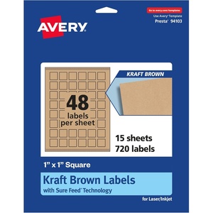 Avery Kraft Brown Square Labels, Sure Feed Technology, 1″ x 1″, 720 Kraft Brown Labels, Print-to-The-Edge, Laser/Inkjet Printable(750 labels)