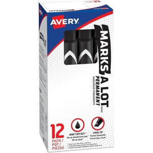 Avery Large Black Permanent Marker with Thick Chisel Tip for Calligraphy, Fabric, Desk Work, Pack of 12 (08888)
