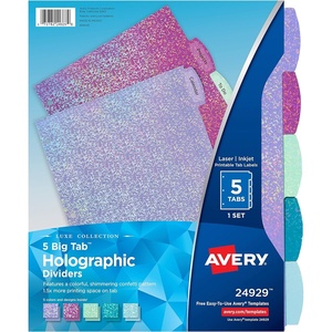 Avery Luxe Collection Holographic Big Tab Fashion Dividers for 3 Ring Binders, 5 Tab Set, Confetti Pattern, 1 Set (24929)(0)