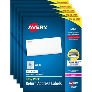 Avery Mailing Address Labels, Laser Printers, 40,000 Labels, 1/2 x 1-3/4, Permanent Adhesive, Easy Peel (5 packs 5167)