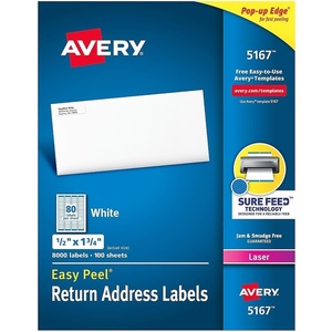 Avery Mailing Address Labels, Laser Printers, 9,200 Labels, 1/2 x 1-3/4, Permanent Adhesive (5167)