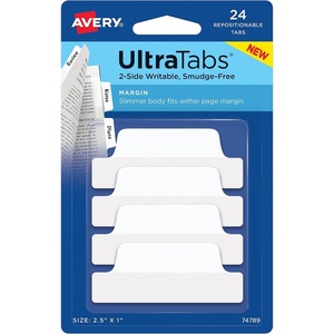 Avery Margin Ultra Tabs, 2.5″ x 1″, 2-Side Writable, White, 24 Repositionable Page Tabs (74789)(24 Count (Pack of 1))