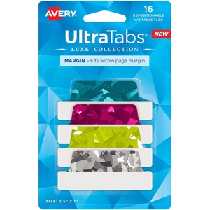 Avery Margin Ultra Tabs, 2.5″ x 1″, Holographic Jewel Tone Colors, 16 Repositionable Page Tabs (74147)