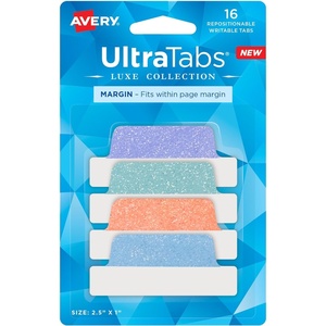 Avery Margin Ultra Tabs, 2.5″ x 1″, Pastel Sparkle Shimmer Designs, 16 Repositionable Page Tabs (74150)