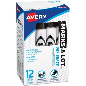Avery Marks A Lot Dry Erase Markers, Low Odor, Chisel Tip, 12 Blue Whiteboard Markers for Classroom and School Supplies, Office Supplies, and More (24406)(Black)