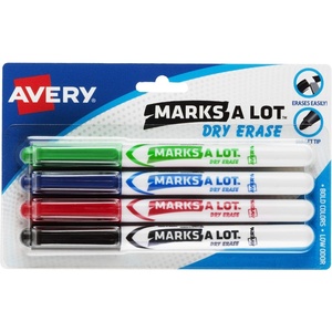 Avery Marks A Lot Dry Erase Markers, Low Odor White Board Markers with Bullet Tip, 4 Assorted Colors (24459)(1)