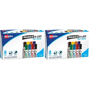 Avery Marks A Lot Dry Erase Markers, Low Odor White Board Markers with Chisel Tip, 8 Assorted Colors (24411)(1 Count (Pack of 2))