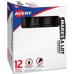Avery Marks A Lot Jumbo Chisel Tip Marker, Desk-Style Size, Water and Wear Resistant, 12 Black Markers (24148)