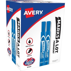 Avery Marks A Lot Permanent Markers, Large Desk-Style Size, Chisel Tip, Value Pack, 36 Green Markers Total, Ideal for Signs, Posters, Labeling, and More (98241)(Blue)