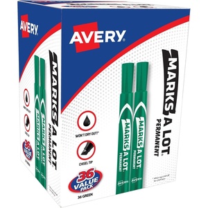 Avery Marks A Lot Permanent Markers, Large Desk-Style Size, Chisel Tip, Value Pack, 36 Green Markers Total, Ideal for Signs, Posters, Labeling, and More (98241)(Green)