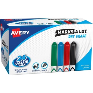 Avery Marks A Lot Value Pack Dry Erase Markers, White Board Markers with Bullet Tip, 24 Assorted (29860)
