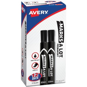 Avery Marks-A-Lot Permanent Markers, Large Desk-Style Size, Chisel Tip, Water and Wear Resistant, 12 Black Markers (98028)(Regular Chisel Tip)