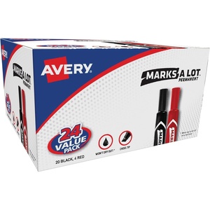 Avery Marks-A-Lot Permanent Markers, Regular Desk-Style Size, Chisel Tip, Water and Wear Resistant, 24 Assorted Markers (98187)(24 markers)