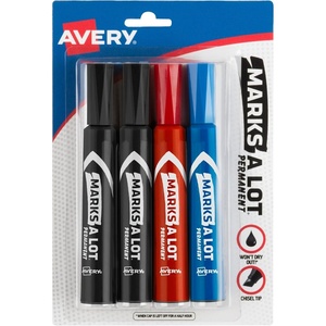 Avery Marks-A-Lot Permanent Markers, Regular Desk-Style Size, Chisel Tip, Water and Wear Resistant, 24 Assorted Markers (98187)(4 markers)