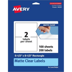 Avery Matte Clear Rectangle Labels, 5.5″ x 8.5″, 50 Matte Clear Labels, Laser/Inkjet Printable(200 labels)