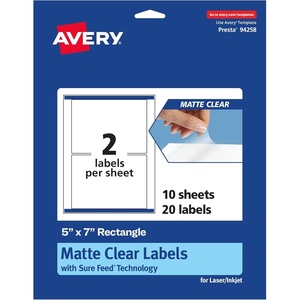 Avery Matte Clear Rectangle Labels, Sure Feed Technology, 5″ x 7″, 20 Matte Clear Labels, Laser/Inkjet Printable(20 labels)