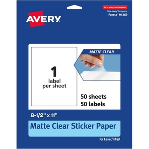Avery Matte Clear Rectangle Sticker Sheets, 8.5″ x 11″, 25 Matte Clear Labels, Laser/Inkjet Printable Labels(50 labels)