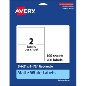 Avery Matte White Rectangle Labels, 5.5″ x 8.5″, 50 White Labels, Permanent Adhesive, Laser/Inkjet Printable(200 labels)