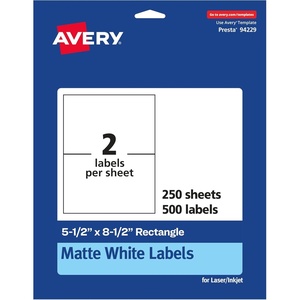 Avery Matte White Rectangle Labels, 5.5″ x 8.5″, 50 White Labels, Permanent Adhesive, Laser/Inkjet Printable(500 labels)