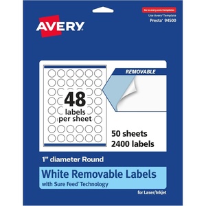 Avery Matte White Removable Round Labels, Sure Feed Technology, Print-to-The-Edge, 1″ Diameter, 720 Removable Labels, Laser/Inkjet Printable(2 400 labels)