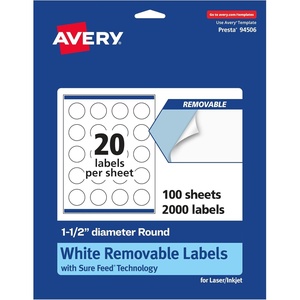 Avery Matte White Removable Round Labels with Sure Feed Technology, 1.5″ Diameter, 300 Labels, Laser/Inkjet Printable(2 000 labels)