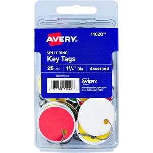 Avery Metal Rim Key Tags, 1.25″ Diameter Tag, Metal Split Ring, Assorted Colors, 25 Tags (11020)(25 tags)