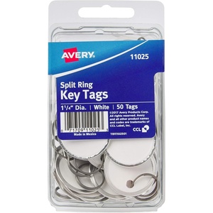 Avery Metal Rim Key Tags, 1.25″ Diameter Tag, Metal Split Ring, White, 50 Tags (11025)(One Size)