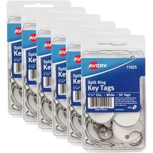 Avery Metal Rim Key Tags 6-Pack, 1.25″ Diameter Tag, Metal Split Ring, White, 300 Tags Total (13128)(1.25 inches)