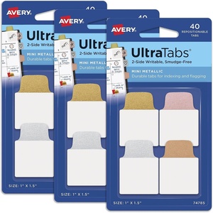 Avery Mini Ultra Tabs, 1″ x 1.5″, 2-Side Writable, Assorted Metallic Colors, Repositionable, 40 Per Pack, 120 Total (3-Pack of 74785)