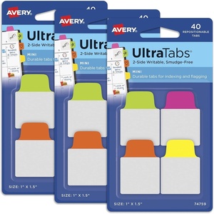 Avery Mini Ultra Tabs, 1″ x 1.5″, 2-Side Writable, Assorted Neon Colors, Repositionable Tabs, 40 Per Pack, 120 Total (3-Pack of 74759)