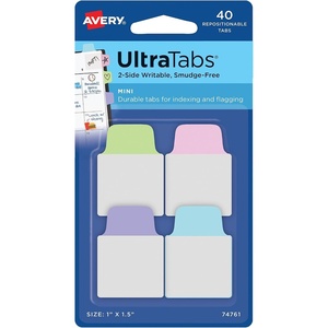 Avery Mini Ultra Tabs, 1″ x 1.5″, 2-Side Writable, Assorted Pastel Colors, 40 Repositionable Tabs (74761)