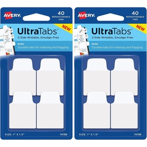 Avery Mini Ultra Tabs, 1″ x 1.5″, 2-Side Writable, White, 40 Repositionable Tabs (74788)(40 Count (Pack of 2))
