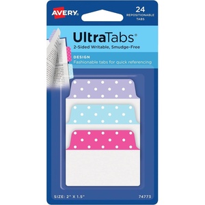 Avery Multiuse Ultra Tabs, 2″ x 1.5″, 2-Side Writable, Red/Blue/Green, 48 Repositionable Tabs (74757)(Assorted Pastel Dots)
