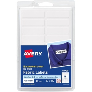 Avery No-Iron Fabric Labels, 1/2″ x 1-3/4″, Washer and Dryer-Safe Waterproof Labels, Non-Printable, 54 Total (40720)