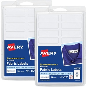 Avery No-Iron Fabric Labels, 1/2″ x 1-3/4″, Washer and Dryer-Safe, White, Non-Printable, 54 Labels Per Pack, 108 Total (2-Pack of 40720)(0)
