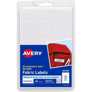 Avery No-Iron Fabric Labels, Assorted Shapes and Sizes, Washer and Dryer-Safe Waterproof Labels, Non-Printable, 45 Total (40700)(1 Pack)